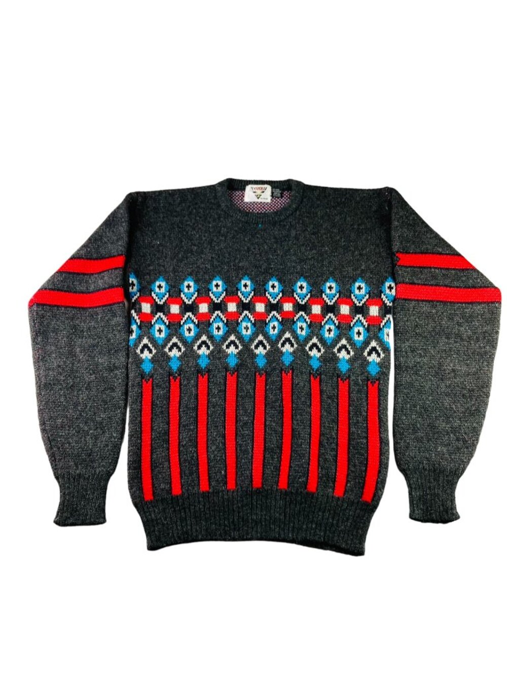 VTG Tyrolia Men's Southwest Aztec Navajo Crew Neck Knit Sweater Gray • Large